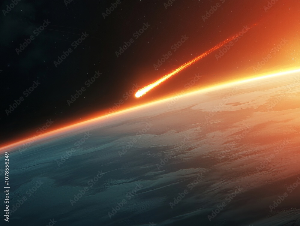 A stunning view of a meteor streaking through space toward Earth, showcasing the vastness of the universe and celestial beauty.