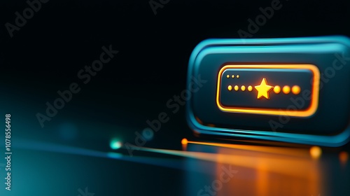 A vibrant futuristic button illuminated with neon colors, representing innovation and digital interaction in modern technology.