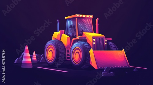 Powerful Yellow Tractor Illustration