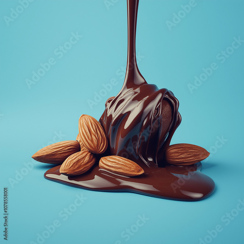 Tempting Melted Chocolate Symphony with Nuts on blue background photo