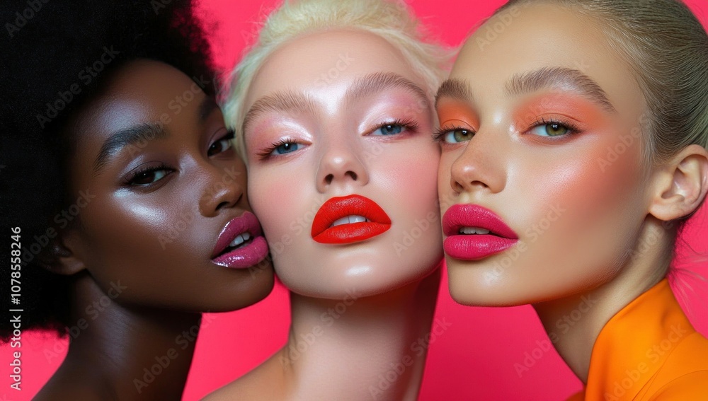Three Beautiful Women with Vivid Makeup Three Beautiful Women with Vivid Makeup