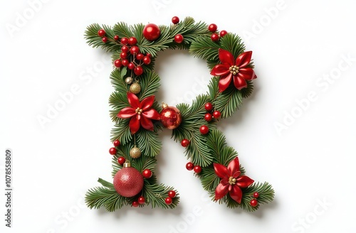 Wallpaper Mural Intertwined christmas decorations letter “R”, realist precision, high saturation, beautiful, inspiring, isolated, flat white background Torontodigital.ca