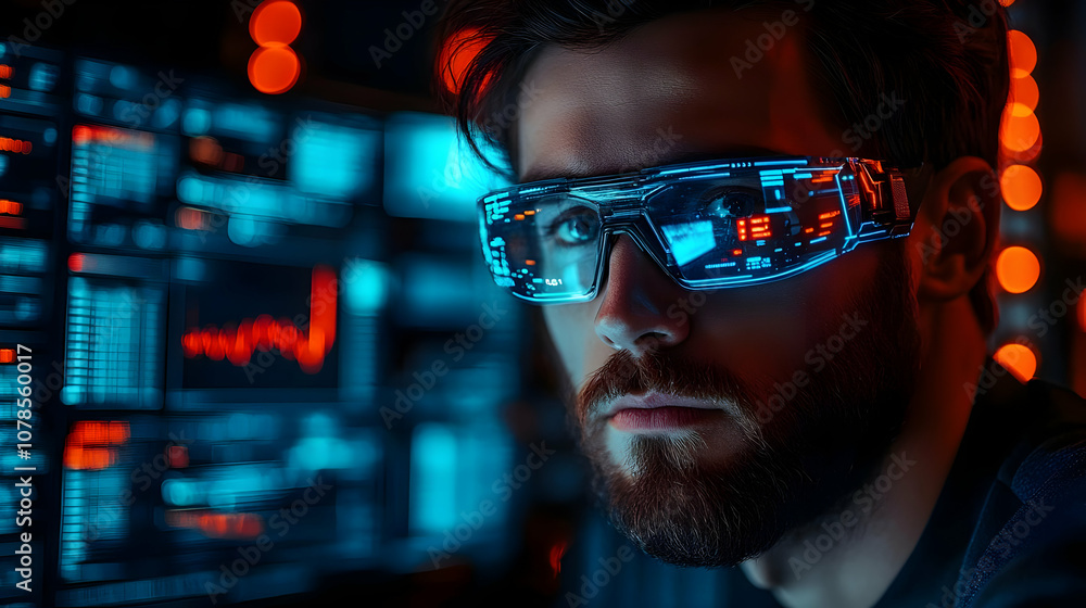 Man with Futuristic Glasses and Data Display Man with Futuristic Glasses and Data Display
