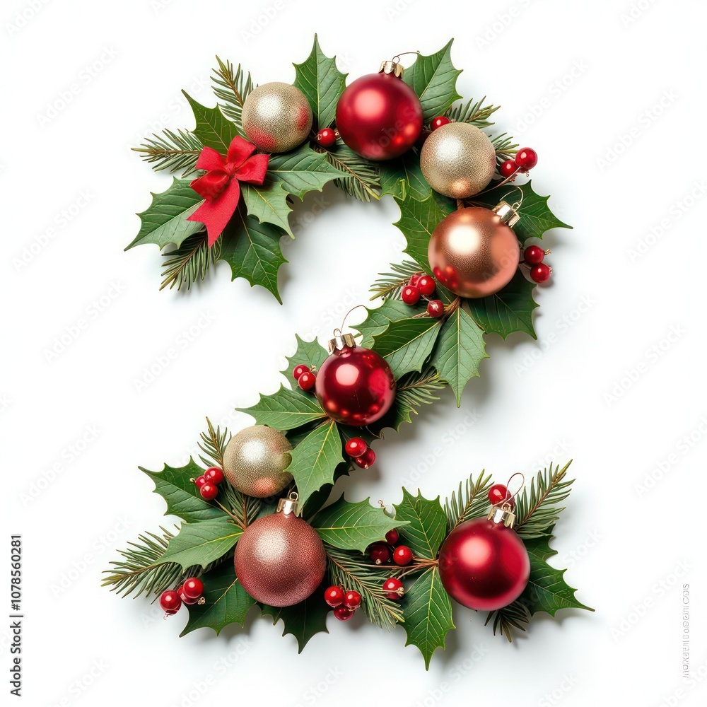 Intertwined christmas decorations number “2”, realist precision, high saturation, beautiful, inspiring, isolated, flat white background Intertwined christmas decorations number “2”, realist precision, high saturation, beautiful, inspiring, isolated, flat white background