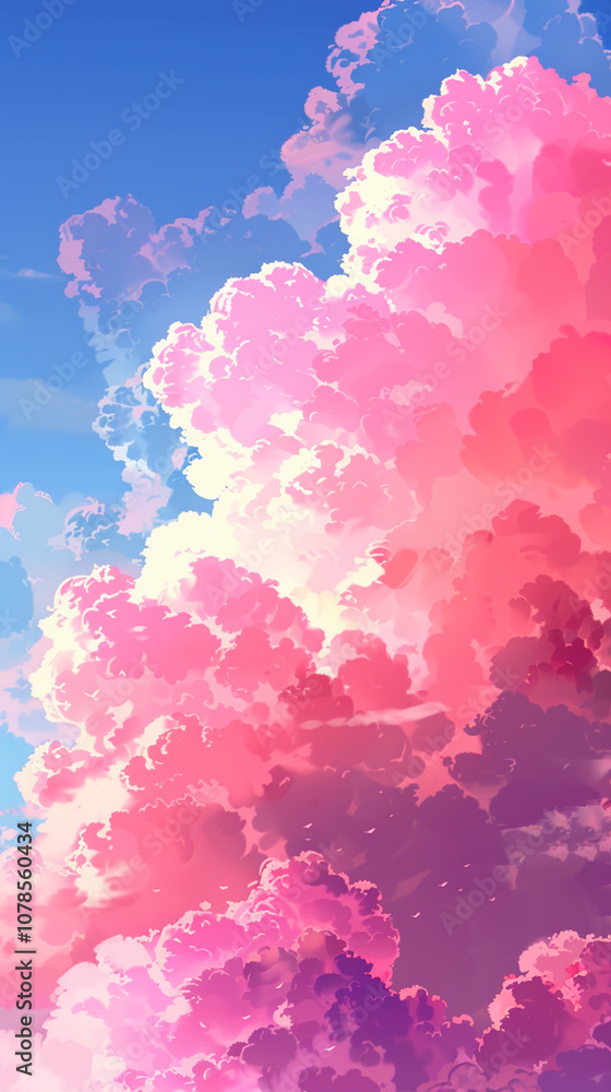 Fototapeta premium Vibrant Pink and Purple Clouds against a Blue Sky - Perfect for Posters, Cards, and Background Designs