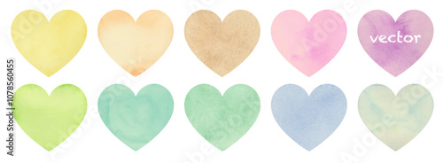 Colorful watercolor 10 heart object set no.1