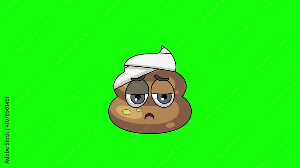poop emoticon face with head bandage, emoji loop animation poop emoticon face with head bandage, emoji loop animation