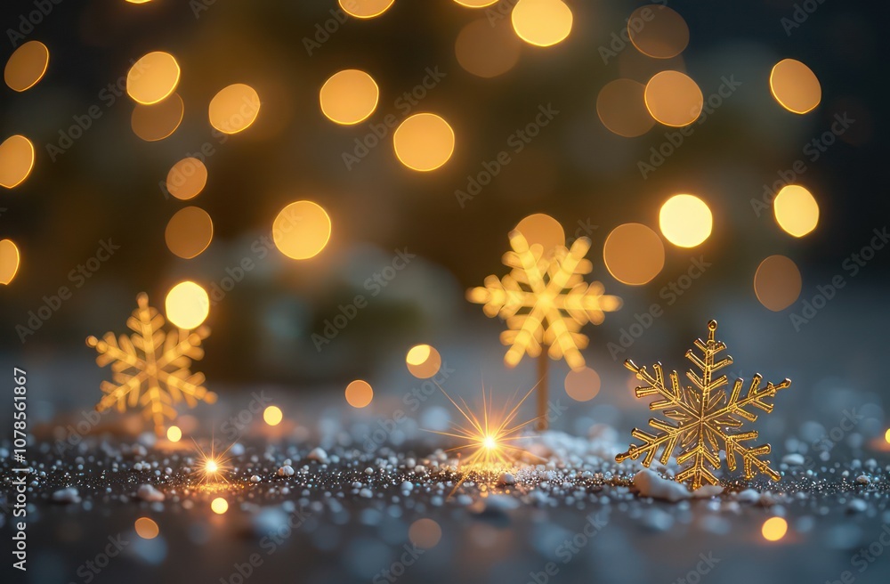 Gold snowflakes on a festive background with bokeh Gold snowflakes on a festive background with bokeh