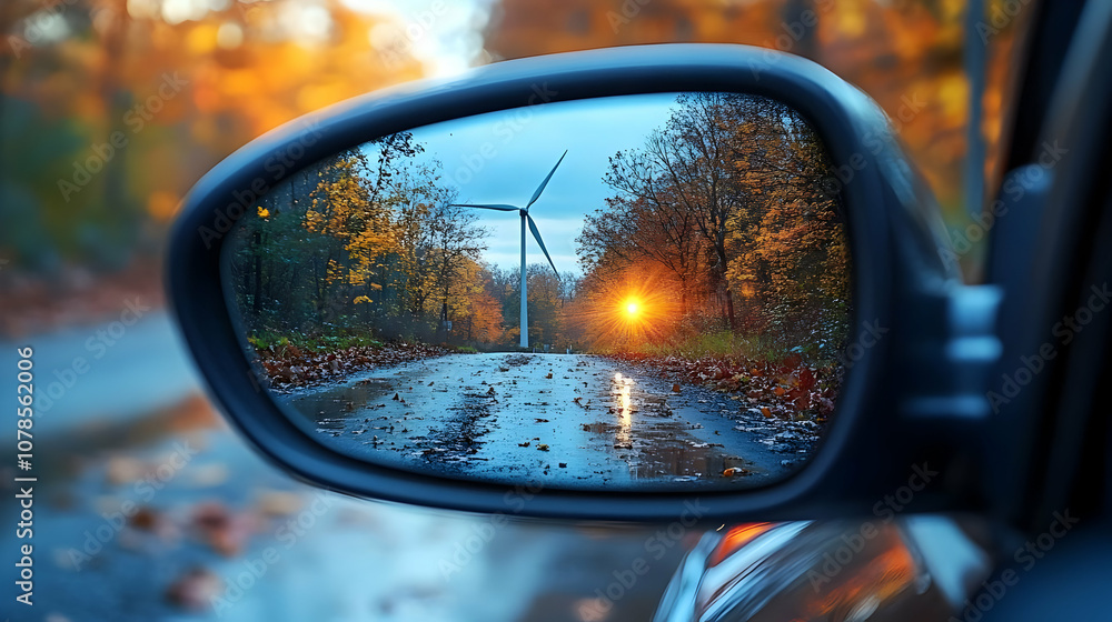 Wind Turbine in Rearview Mirror Photo Wind Turbine in Rearview Mirror Photo