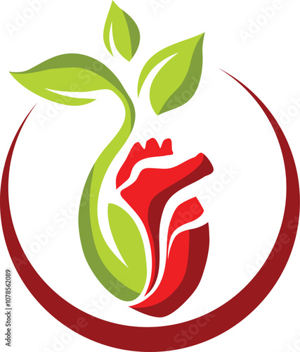 Abstract symbol of heart and sprig with leaves