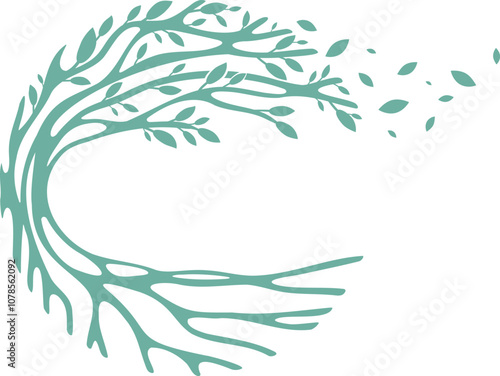 Abstract tree with leaves and roots