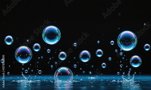 A large blue bubble bursts and creates a splash in the water