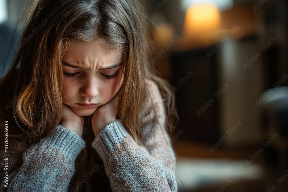 Sad Child Sitting Alone Indoors Sad Child Sitting Alone Indoors