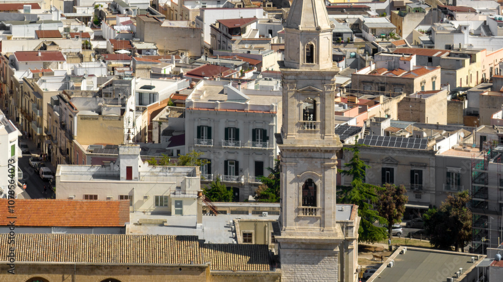 Aerial view of the bell tower of the church of San Francesco located in Andria, Puglia, Italy. Aerial view of the bell tower of the church of San Francesco located in Andria, Puglia, Italy.