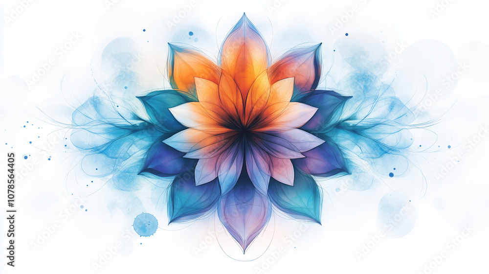 Fototapeta premium Radiant flower mandala in blue and orange tones
