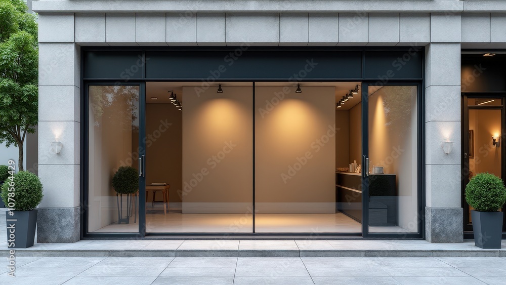 Storefront sign mockups featuring a blank sign area above glass windows, perfect for branding projects. Storefront sign mockups featuring a blank sign area above glass windows, perfect for branding projects.