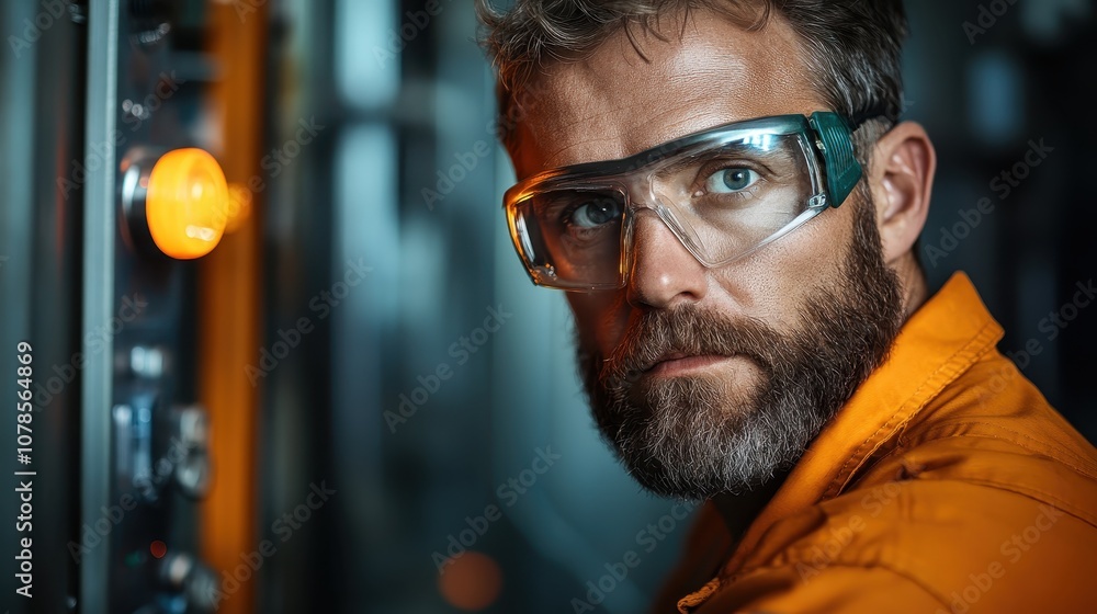 An engineer wearing a bright orange jumpsuit and safety goggles is thoughtfully examining machinery, highlighting the precision and caution required in engineering. An engineer wearing a bright orange jumpsuit and safety goggles is thoughtfully examining machinery, highlighting the precision and caution required in engineering.