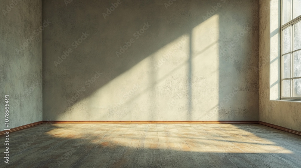 empty room, wooden floor in new apartment, Monstera deliciosa on floor against white wall in new empty room, wooden floor in new apartment, Monstera deliciosa on floor against white wall in new