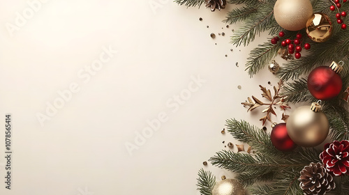 Christmas Decorations on a Light Beige Background