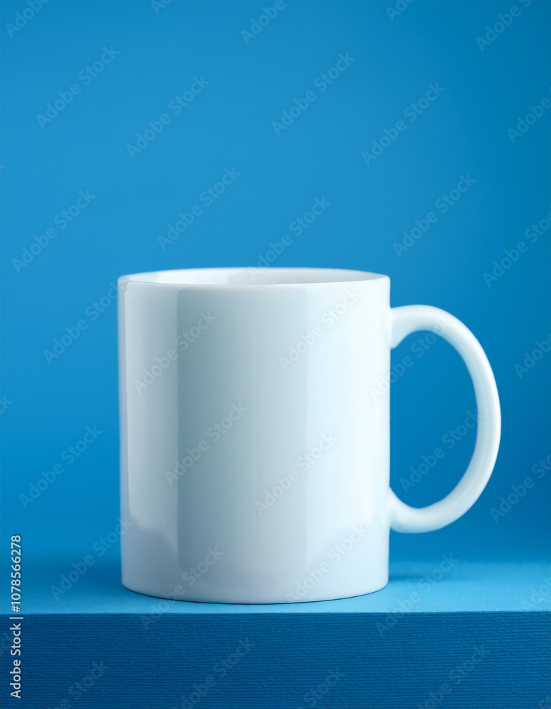 Blank white mug isolated on blue background. Mock-up. Blank white mug isolated on blue background. Mock-up.