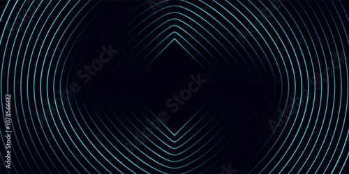Abstract blue background with blue glowing diagonal geometric lines. Modern shiny blue rounded rectangle lines pattern. Minimalist graphic design. Futuristic technology concept