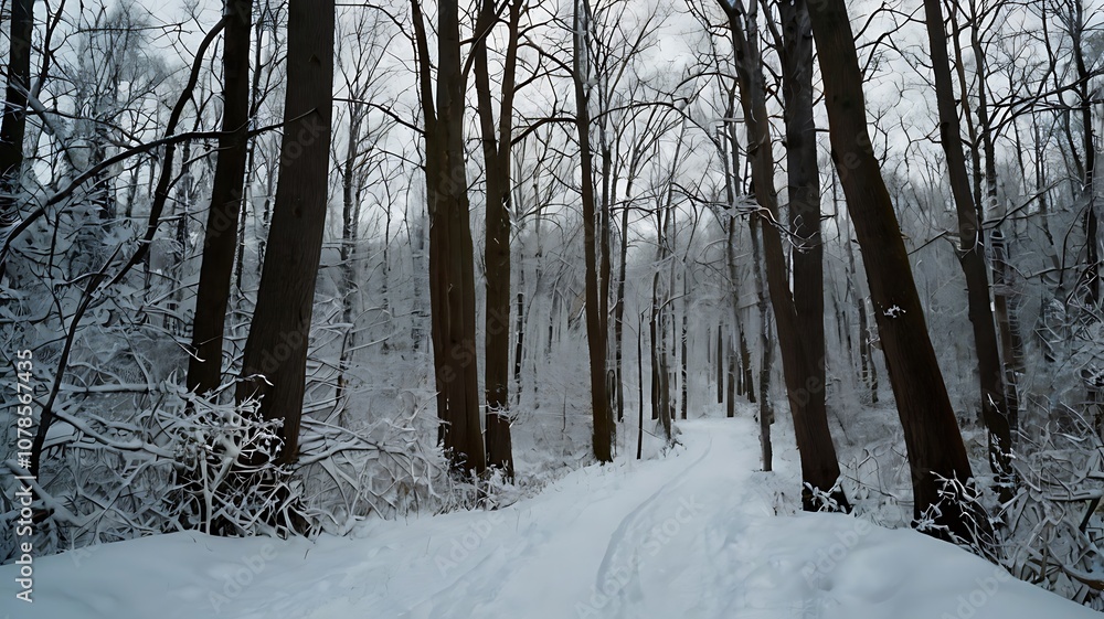 A Snowy Path Through a Dense Winter Forest A Snowy Path Through a Dense Winter Forest