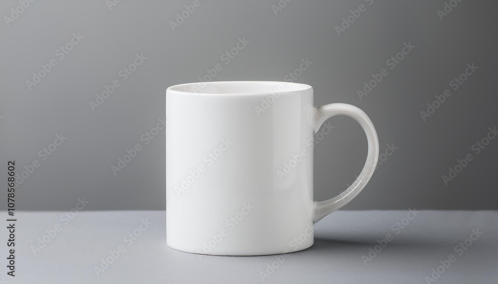 Blank white mug isolated on gray background. Mock-up. Blank white mug isolated on gray background. Mock-up.
