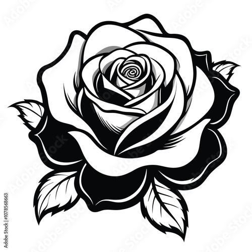  vector black silhouettes of rose flowers isolated on a white background.