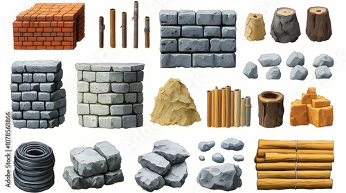 Fototapeta Naklejka Na Ścianę i Meble -  Illustration of Building Materials and Stone