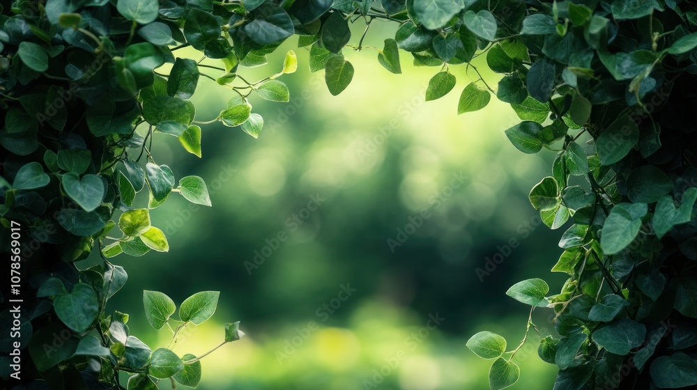 A lush frame of green leaves creating a natural border with a blurred background. A lush frame of green leaves creating a natural border with a blurred background.