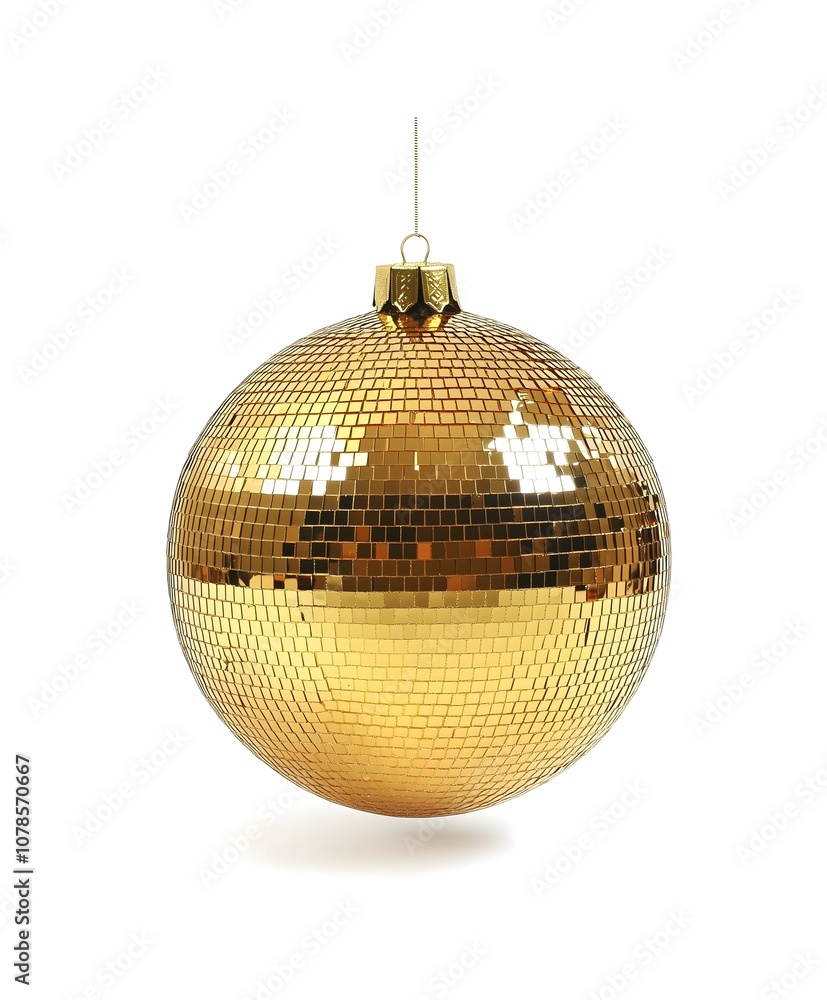 Fototapeta premium Shiny Gold Disco Ball Ornament Isolated on White Background for Festive Christmas and Party Decor