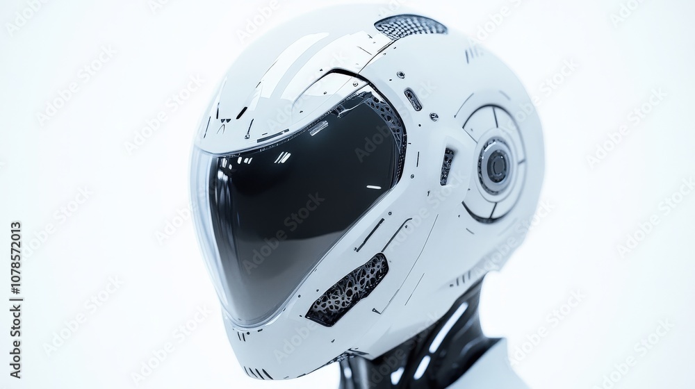White Futuristic Helmet with Visor and Detailed Design White Futuristic Helmet with Visor and Detailed Design
