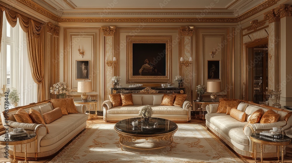 Elegant living room with luxurious furnishings and decor. Elegant living room with luxurious furnishings and decor.