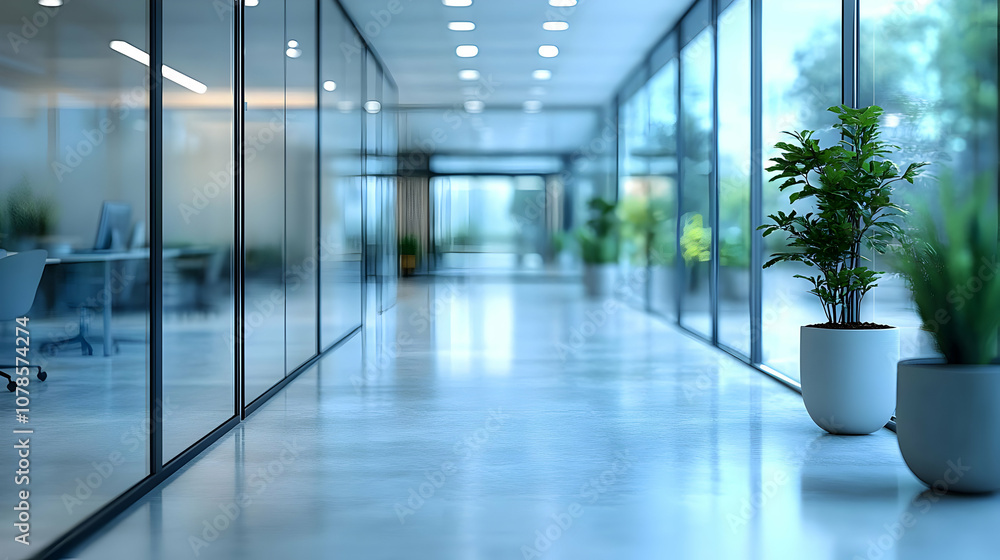 Office Hallway with Plants - 3D Illustration Office Hallway with Plants - 3D Illustration