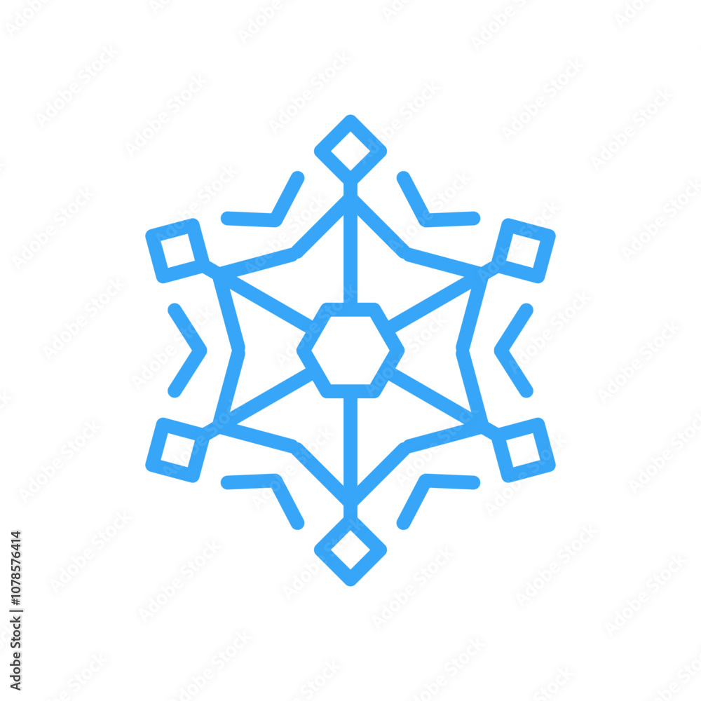 Snowflake for snow. Blue line Christmas element isolated on white background. Freeze symbol. contemporary Snow flake icon. Clipart for winter prints. Simple shape. Vector illustration Snowflake for snow. Blue line Christmas element isolated on white background. Freeze symbol. contemporary Snow flake icon. Clipart for winter prints. Simple shape. Vector illustration