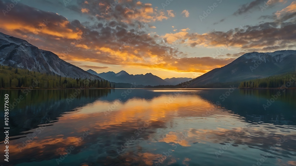 Mountain Lake Reflecting Sunset Sky and Clouds Mountain Lake Reflecting Sunset Sky and Clouds