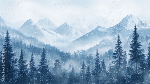 Snowy Winter Mountain Landscape for Christmas Hike Designs