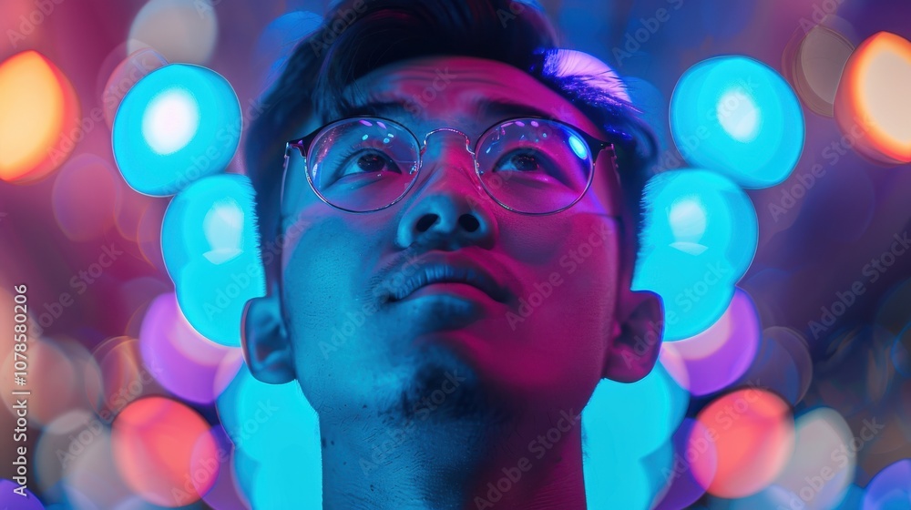 A backdrop of diverse colors accentuates an Asian student's introspective pose, symbolizing his educational milestones