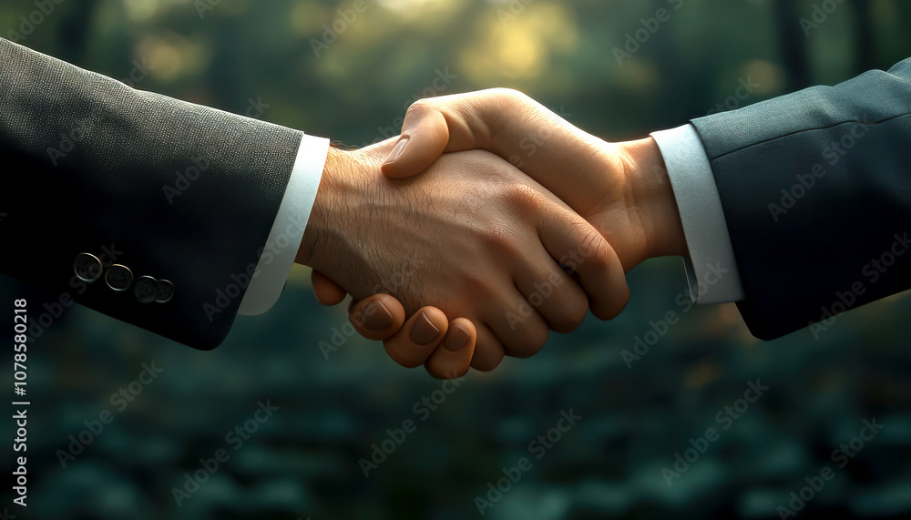 Handshake between two professionals in a natural setting. Handshake between two professionals in a natural setting.