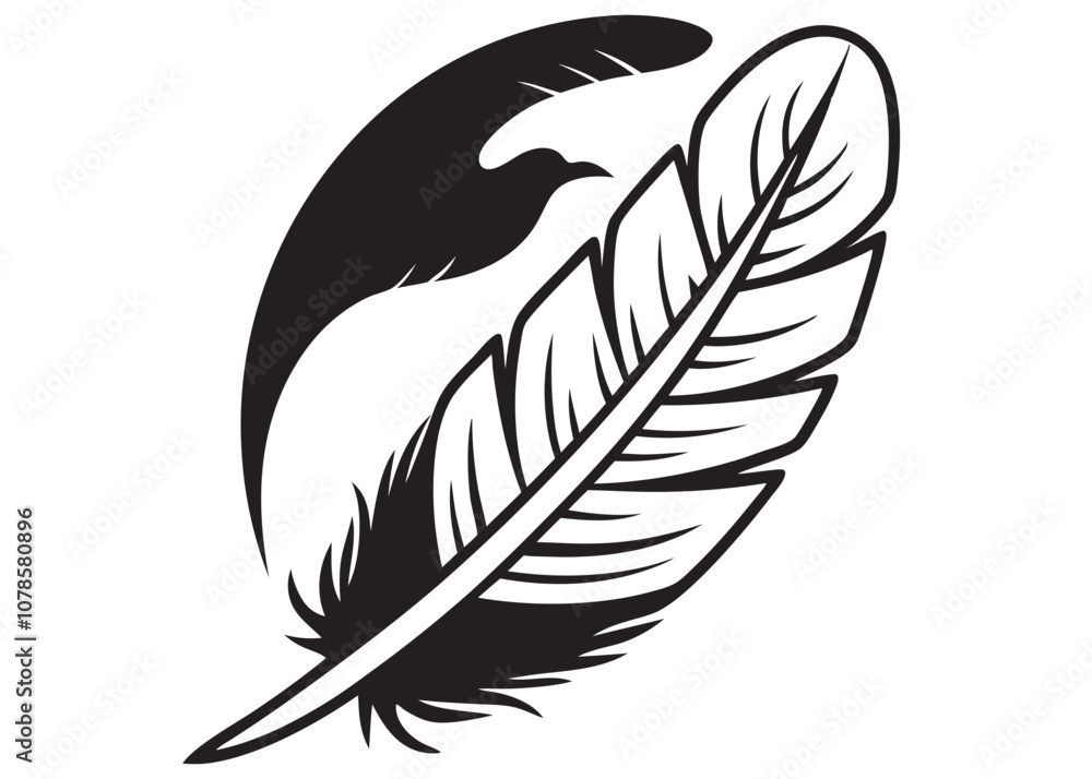 Obraz premium Vector silhouette feathers with flying birds vector design, feather and birds Silhouette, feather with birds clipart