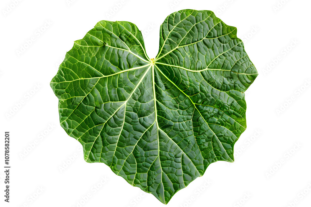 Fototapeta premium Realistic pumpkin leaf displays intricate veins and rich green color isolated on white background