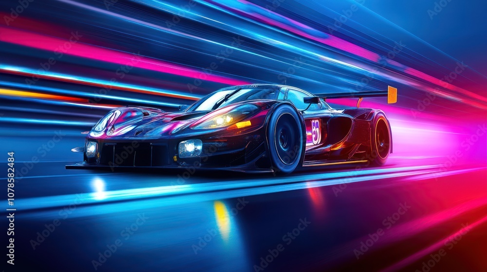 Race Car Speeding Through Neon Lights Race Car Speeding Through Neon Lights