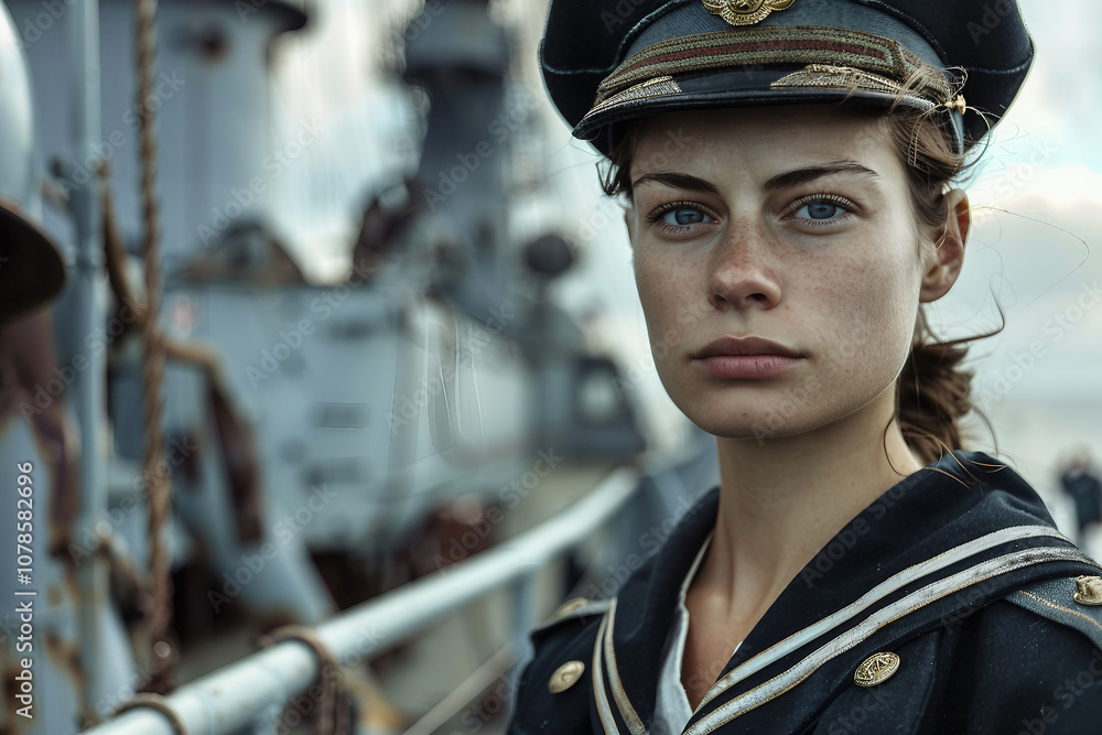 Portrait of ship crew in sea generative AI illustration Portrait of ship crew in sea generative AI illustration