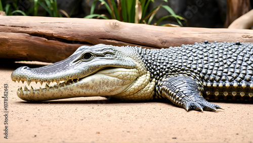 gharial resting at the zoo in Los Angeles CA photo