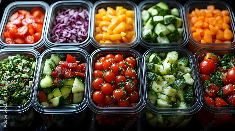 Prepared Salad Ingredients in Containers - Realistic Image Prepared Salad Ingredients in Containers - Realistic Image