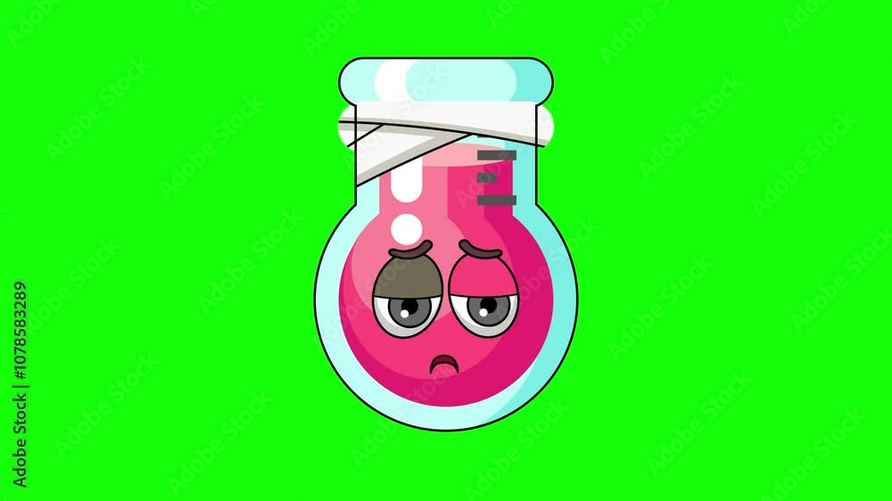 laboratory beaker emoticon face with head bandage, emoji loop animation laboratory beaker emoticon face with head bandage, emoji loop animation