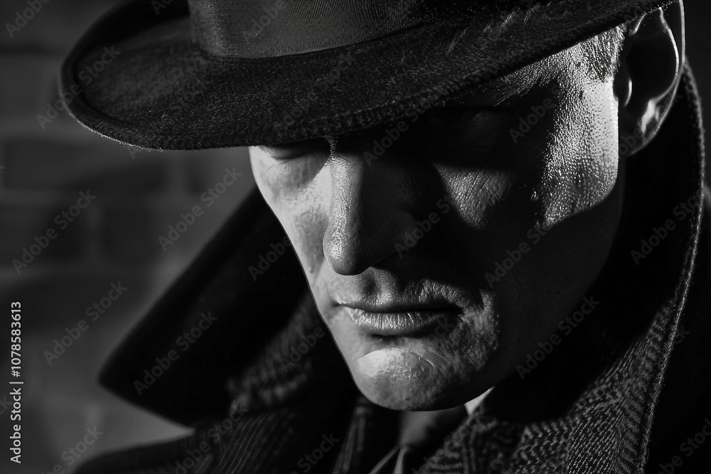 Generative AI Image of Retro Mafia Gang Leader in Intense Noir Setting with Detective Vibes Generative AI Image of Retro Mafia Gang Leader in Intense Noir Setting with Detective Vibes