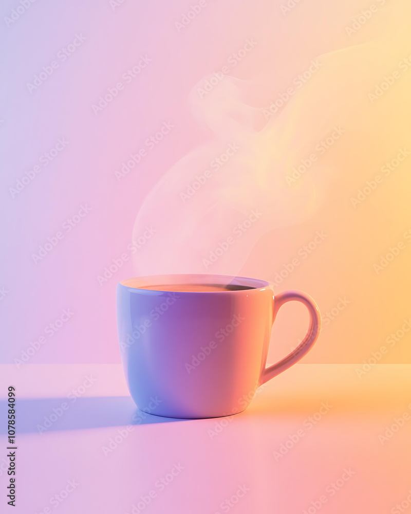 Fototapeta premium Soft Pastel Coffee Cup with Steam in Minimal Setting