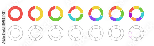 Circular chart with color and monochrome segments. Wheel division into fractions, shape sectors. Vector infographic