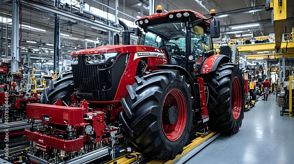 Red Tractor Assembly Line - Realistic Image Red Tractor Assembly Line - Realistic Image